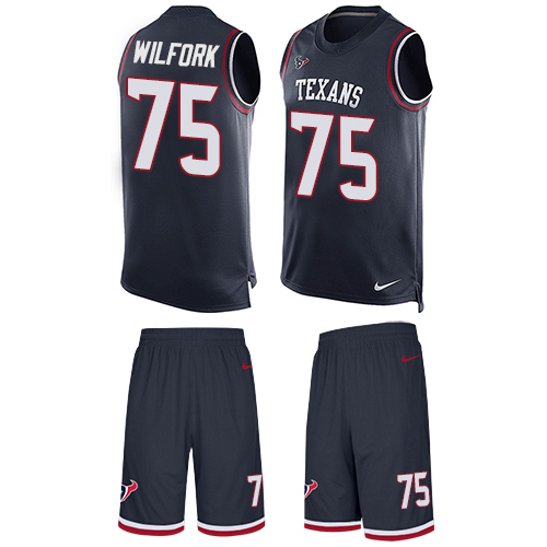 Men's Limited Vince Wilfork Nike Jersey Navy Blue - #75 Tank Top Suit NFL Houston Texans